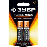 Батарейка ЗУБР "TURBO MAX" щелочная (алкалиновая), тип AA, 1,5В, 2шт на карточке 59206-2C